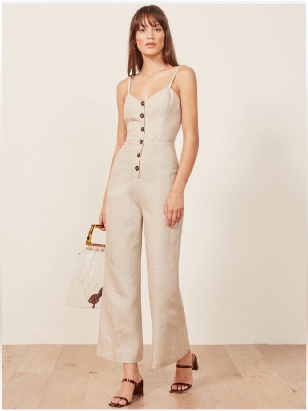 Reformation Sand Beige Torta Linen Jumpsuit